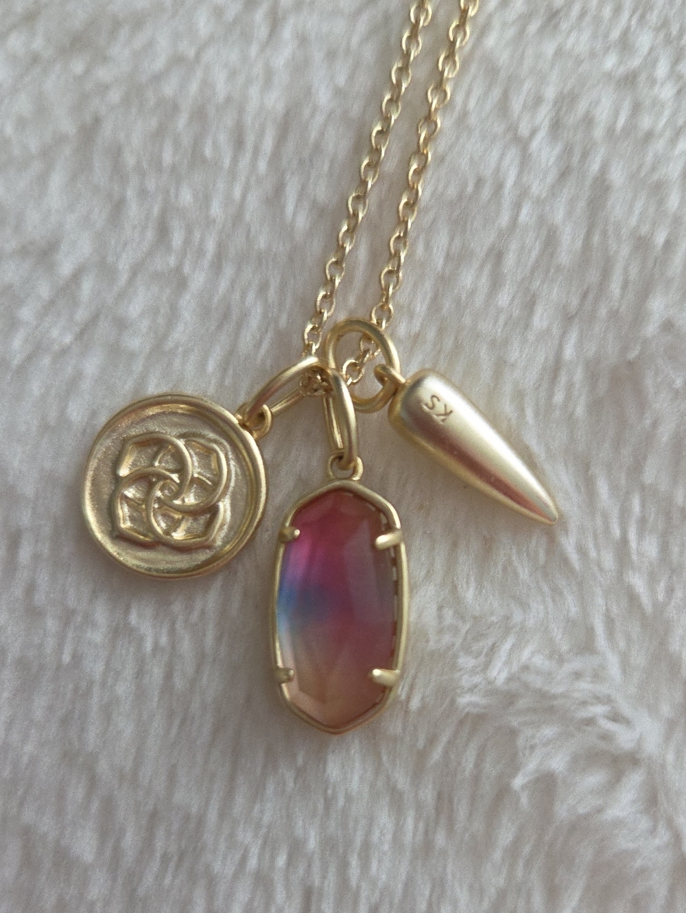 NWT Dira Gold Convertible Coin Charm Necklace in Watercolor Pink Orange - Picture 11 of 12